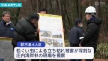 鈴木農水大臣　松枯れ被害の庄内海岸林を視察