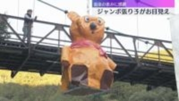 冬の風物詩ジャンボ張り子お目見え「午」や「クマ」など　今月中旬まで　和歌山・田辺市の川湯温泉