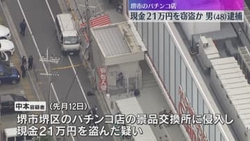 堺市のパチンコ店で現金盗んだ疑い　48歳の男を逮捕　1000円札210枚をつかんで逃走　大阪府警