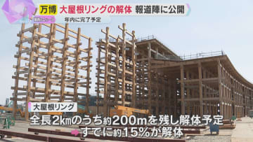 大屋根リングの解体作業公開　全体の15％ほど進行、年内完了予定　木材は企業などに譲渡し再利用へ
