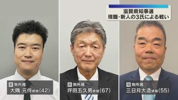 「交通税導入」の是非や現職への評価が争点　滋賀県知事選告示　現職・新人の3人が立候補