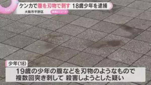 公園でケンカになり19歳少年の腹を刃物で刺したか　殺人未遂事件で18歳少年逮捕　大阪・平野区