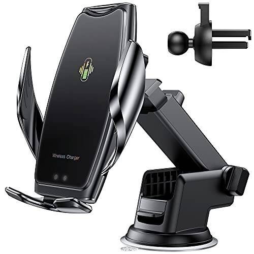 ワイヤレス充電器 車載ホルダー 車載Qi 車載ワイヤレス充電器 qi 充電器車載 10W/7.5W 急速ワイヤレス充電器　360度回転 自動開閉　粘着式＆吹き出し口クリップ　2種類取り付け方法 取り付け簡単 自由調節 日本語説明書付き iPhone8/8Plus/11/11 Pro/11Pro Max/X/XR/XS/XS Max/12/12mini/12 Pro/12 Pro Max/SE（第2世代）Galaxy S8/S8+S9/S9+/S10//S10+/Note8/Note9/Note10/S20