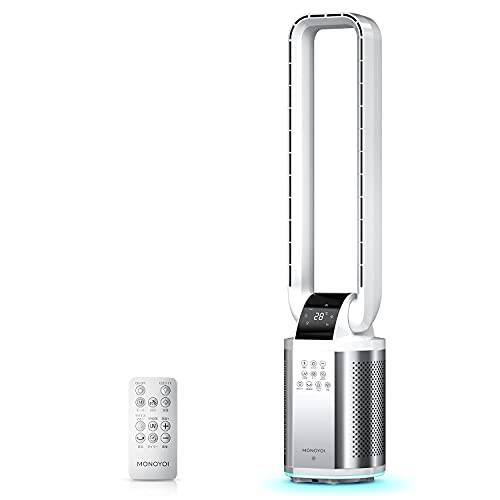 【Amazon限定ブランド】 タワーファン 【空気清浄&ECOモード】 羽なし 扇風機 スリム リーフレスファン 自動左右首振り 7つのモード 8段階風量 HEPAフィルター UV除菌 マイナスイオン放出 リズム風 入/切タイマー 静音 熱中症対策 オフィス 学校 部屋 リモコン付 父の日 プレゼント(ホワイト)