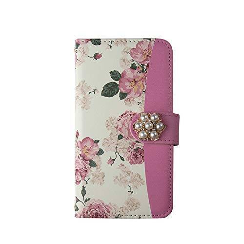スマ通 スマホケース iPhone12 iPhone 12 カード収納 ミラー付き 手帳型 Apple アップル アイフォン トゥエルブ 【G-ピンク】 【花デコ】薔薇 デコ vc-058-deco