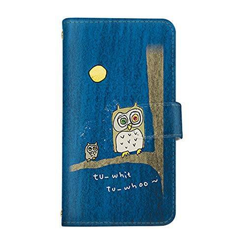 スマ通 スマホケース 手帳型 AQUOS sense5G SH-53A / SHG03 カード収納 化粧鏡 付き 財布型 ケース SHARP シャープ アクオス センスファイブジー(2-ブルー) ふくろう 手書き風 イラスト q0001-v0090