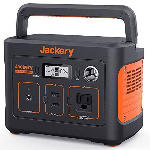 Jackery ポータブル電源 240 大容量67200mAh/240Wh 家庭アウトドア両用バックアップ電源 小型軽量 PSE認証済 純正弦波 三つの充電方法 AC(200W 瞬間最大400W)/DC/USB出力 車中泊 キャンプ アウトドア 地震停電 防災グッズ 停電時に非常用電源 ソーラー充電 環境にやさしい 省電力
