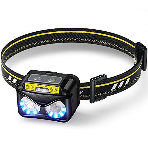 【2021年最新 デュアルライト】 LEDヘッドライト 高輝度 センサー機能 6つモード USB充電式 ヘッドライト 白色·暖色ライト LED ヘッドランプ 残量表示 角度調整可 防水 小型 軽量 作業灯 キャンプ 登山 夜釣り ハイキング ランニング アウトドア 防災 停電用 敬老の日 ヘルメットライト DeliToo