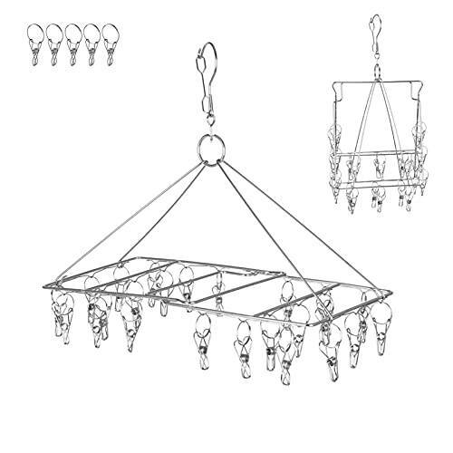 [Amazonブランド] Umi(ウミ)-ピンチハンガー 洗濯もの干し 小物・靴下・タオルハンガー 洗濯ハンガー 洗濯ピンチ 折りたたみ 収納便利 使い勝手 落ちない スペアピンチ付け シルバー(24 ピンチ+5スペアピンチ)