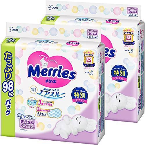 【Amazon.co.jp 限定】【テープ 新生児用】メリーズ オムツ さらさらエアスルー (お誕生~5000g) 196枚 (98枚×2) [ケース品]