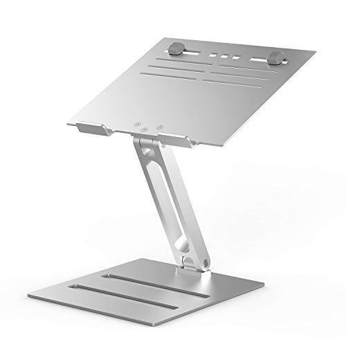 EURPMASK ノートパソコンスタンド【目線上がり 安定性抜群 折りたたみ式】高級感アルミ合金素材 机上ノートPCスタンド 一本アーム約22.3cm 卓上ノートPC台 高さ・角度調整 リモートワークや在宅勤務に適応 デスクトップスタンド 滑り止めパッド 17インチまでノートPC/タブレット/スマホ/ブックに適合する (Silver)