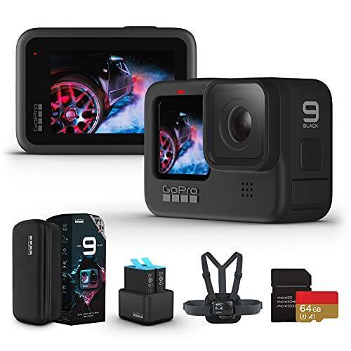 【国内正規品】GoPro HERO9 Black アクションカメラ ゴープロ 水中カメラ 人気アクションカム （GoPro HERO9Black +認定SDカード(64GB)+デュアルバッテリーチャージャー＋予備バッテリー+チェスティ）