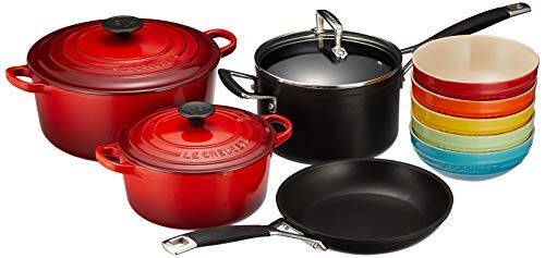 【Amazon.co.jp 限定】Le Creuset (ルクルーゼ) 両手鍋 18cm 24cm チェリーレッド フライパン 食器セット 9個入