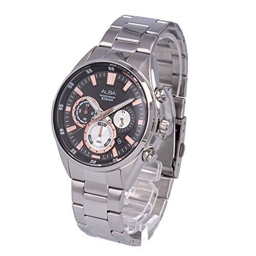SEIKO セイコー ALBA アルバ腕時計 時計 メンズ 防水 ビジネス クオーツ クロノグラフ メタル シルバー ブラック ピンクゴールド AT3G05X [並行輸入品]