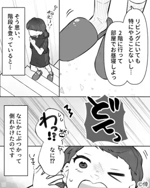 【わぁ、なに……？】実家の階段を上っている途中に何かにぶつかってしまう……→触ってみると”奇妙なもの”が立ちはだかっていることに気づく……