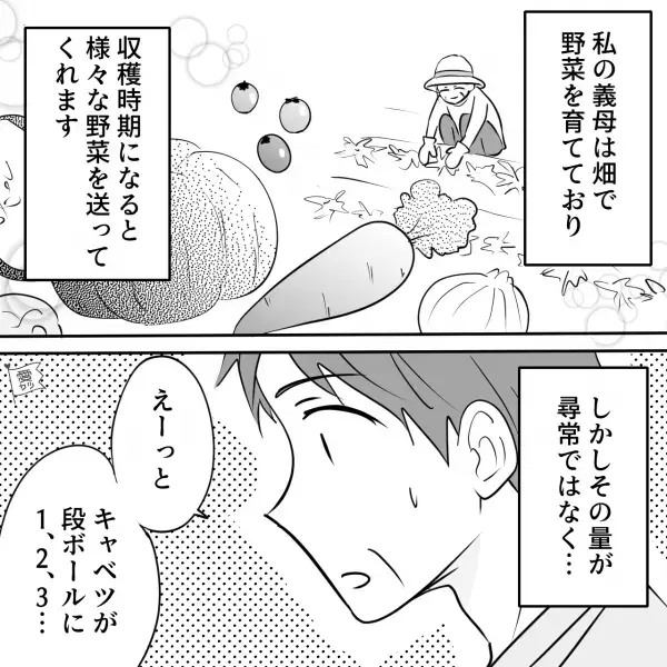 ＜お義母さん、一言いわせて！＞義実家から大量に届く野菜。しかし「消費できるわけない」⇒夫が勇気を出して義母に進言！「ありがたいのですが…」
