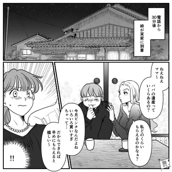 父の死後…姉「遺産っていくらあるの？」実家に到着後”ありえない質問”を繰り返す姉に限界で…→「どうしてもお金のことが気になるなら…」