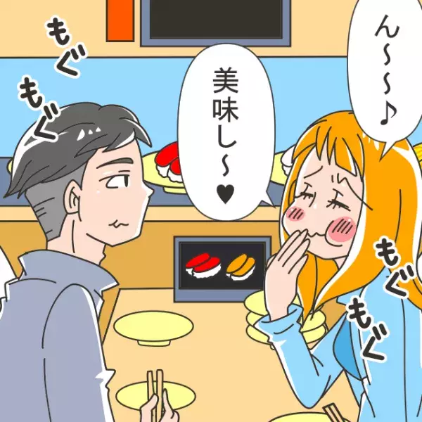 回転寿司で…彼女「おいしそー！何食べよう♡」彼氏「…」なぜか無言！？⇒挙動不審なワケを問い詰めると…