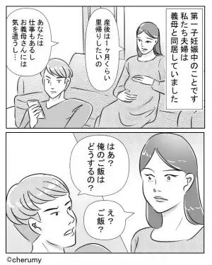 里帰り出産する妻に…『俺の飯はどうすんの？』自分勝手な夫に唖然。すると義母が参戦してきて！？⇒トラブルを起こす夫の行動