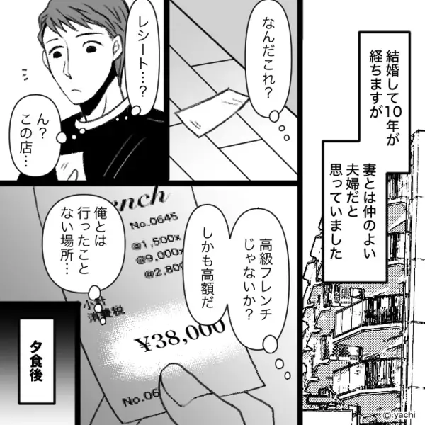 1枚のレシートを発見した夫「こんな高額な店行ったの？」妻「あぁそれ上司と行った」しかし後日⇒”裏切り現場”を目撃して…！？