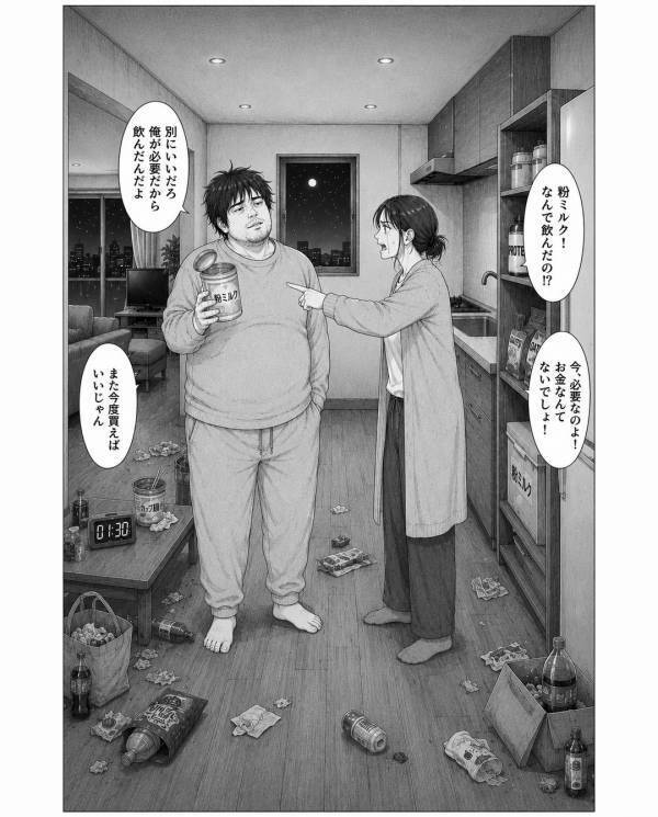 赤ちゃんの”粉ミルク”まで食い尽くした夫！？しかし⇒「本当に…？」妻のある確認に「は？」夫の背筋が凍りついたワケ