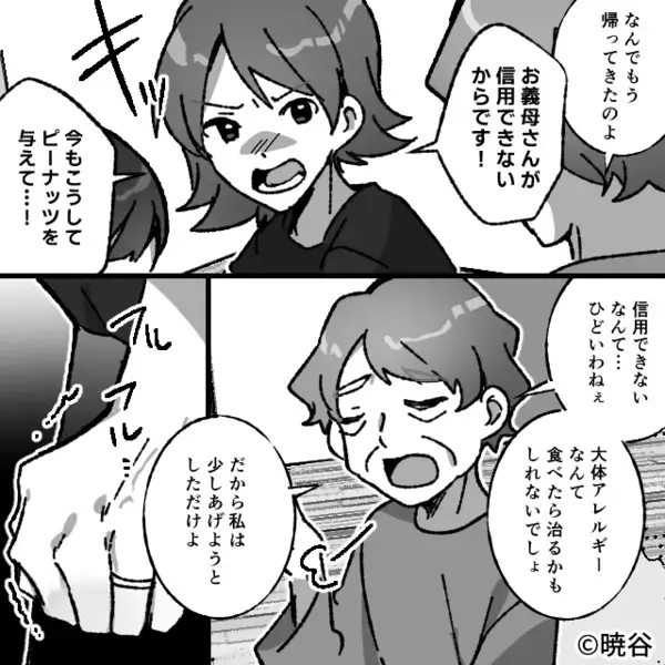 義母「アレルギーは食べれば治る」嫌がる娘にピーナッツを！？数時間後⇒夫「母さん…」義母がついに青ざめたワケ