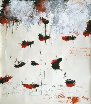 「Petals of Fire (炎の花弁)」 1989 年 144×128 cm アクリル絵具、オイルスティック、鉛筆、色鉛筆、紙