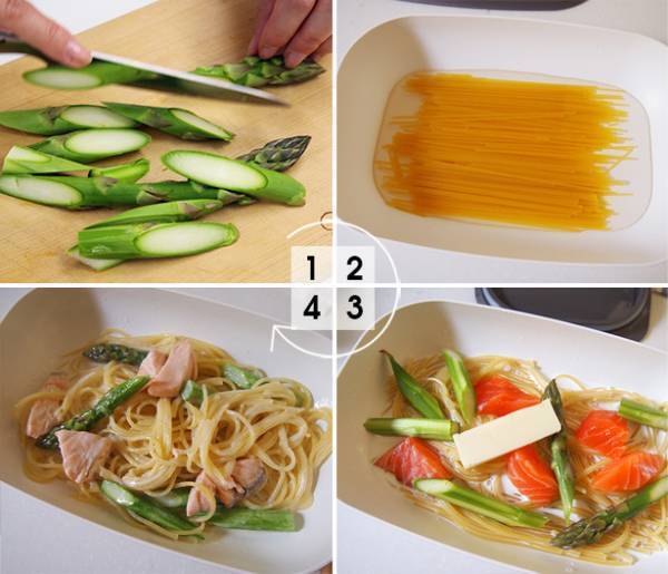 レンジで簡単ワンポットパスタ　「鮭のレモンクリームパスタ」の作り方