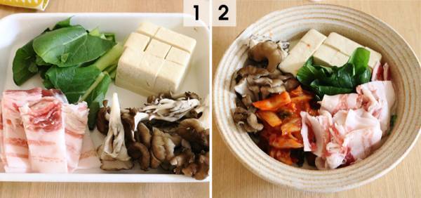 エブリデイスープポットで作る、レンジで簡単「豆乳キムチチゲ」