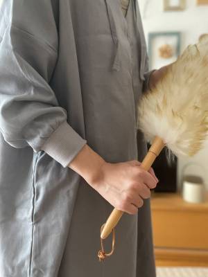 この秋の家事着はコレに決まり！bon momentの「家事がしやすい袖リブルームワンピース」。[PR]