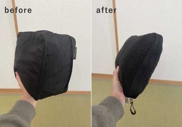 【待望の再入荷】かさばるニットもギュッと圧縮！年末旅行に持っていきたいトラベルポーチ。スタッフが使ってみました！[PR]