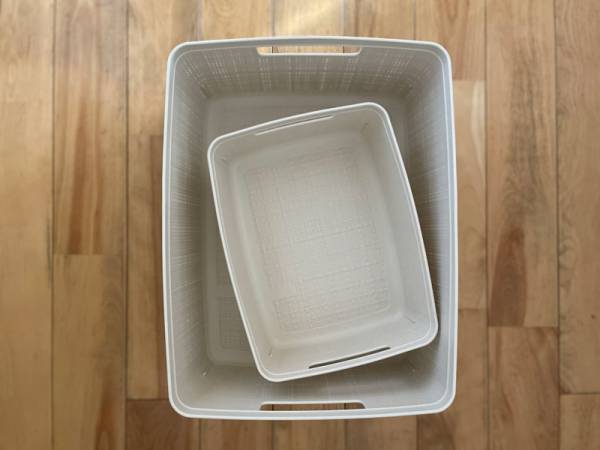 リサイクルプラで作られた、サステナブルな収納ボックス 「Jute バスケット」。[PR]