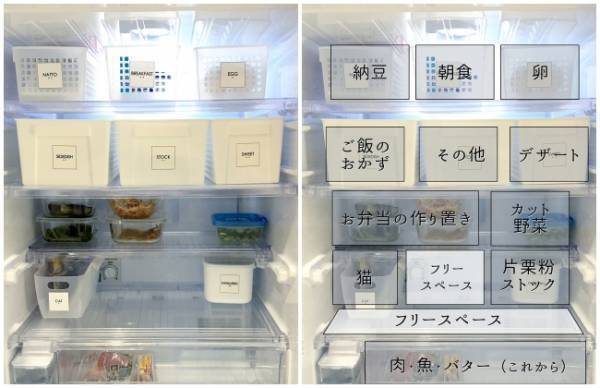 【100均】簡単「カゴ収納」で見た目よし使い勝手よし！【冷蔵庫収納】