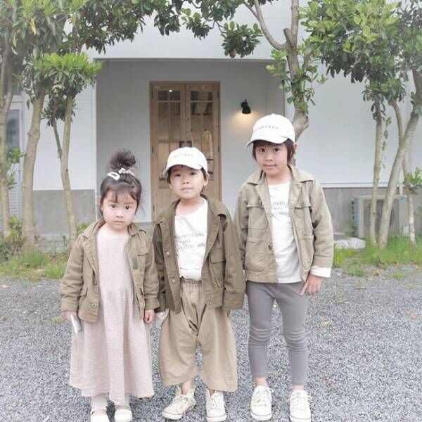 3兄妹コーデ♡kanaさんキッズのアースカラーリンクがおしゃれ！
