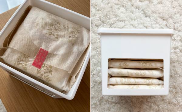 【100均収納】セリアのキッチンストッカーで生理用品をサッと取り出し