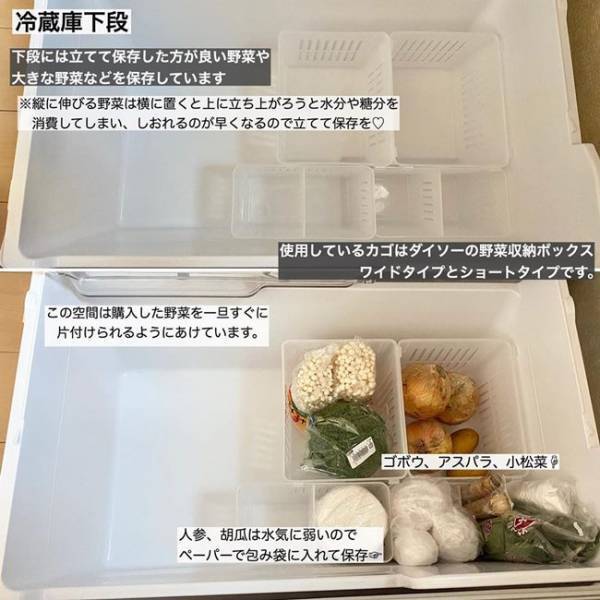 【100均節約】野菜室がスッキリで神！食材をムダにしない収納＆保存法
