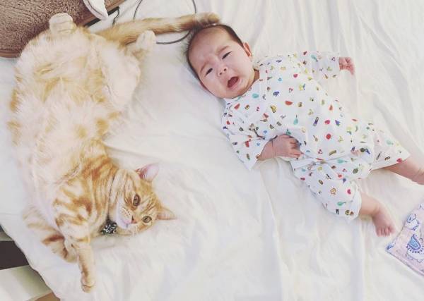 か、かわいさに震える…！0歳の赤ちゃんと猫のミルのやりとりが尊すぎ♡