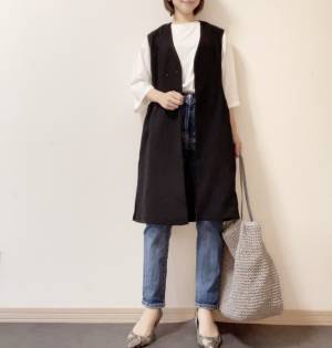 【しまむら】夏→秋のスイッチコーデにピッタリ！優秀アイテムのロングジレがお得！