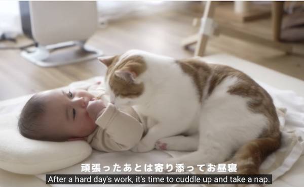197万回再生！寝返りが止まらない赤ちゃん。赤ちゃん大好き♡な猫が、驚くべき行動に…！？