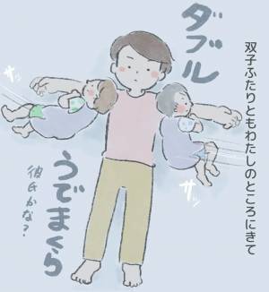 「は、早く寝てくれ…！」両腕に吸い寄せられてくる双子の圧で身動きが取れず…