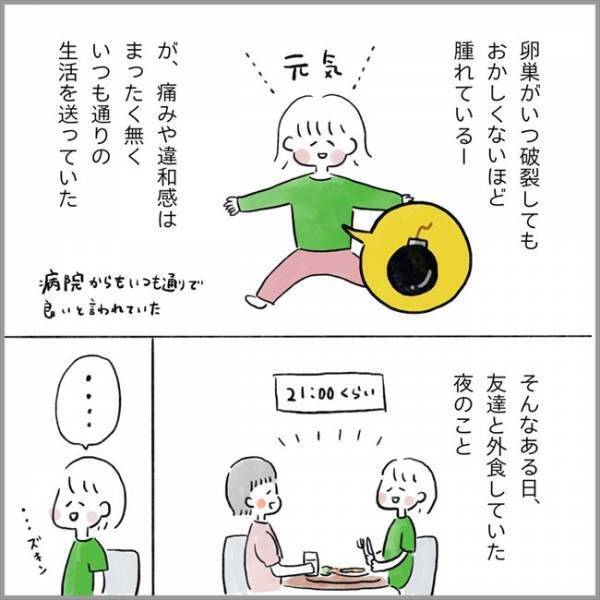 ＜卵巣のう腫破裂＞「破裂したかも」冷や汗が止まらない…。そのときは突然やってきて…