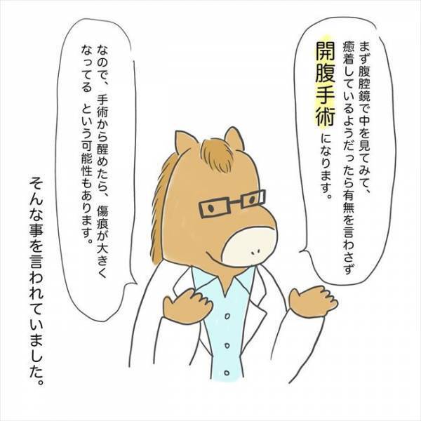 ＜卵巣のう腫手術＞「起きたら大きな傷…？！」開腹手術の可能性が出てきて…