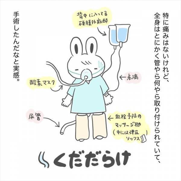 ＜卵巣のう腫手術＞「病人感ハンパないね！」術後、管だらけで絶飲食。だんだん体調が悪化して？