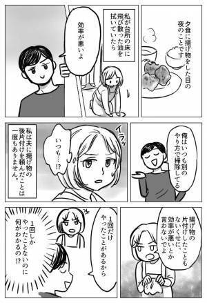 「先にコンロから拭くんだよ！効率が悪いな」手伝いもせず口だけ出してくる夫に思わずブチギレ！