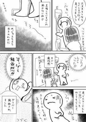 「え、体が…！？」手術翌日、立ち上がって歩こうとすると！？＜7.5cmに腫れた卵巣＞