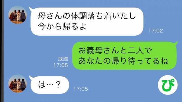 義母とランチ中に「母さんが具合悪いから実家に泊まる」と連絡してきた夫→義母「一緒に制裁しましょ」
