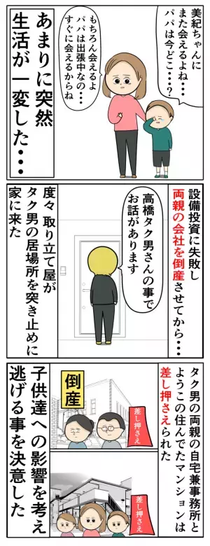 借金作り逃げた夫、家には取り立てが…夜逃げし一家離散。生活が一変して＜夫は父親失格＞