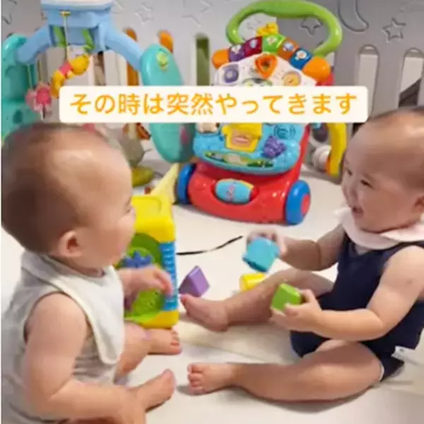 「ママにはわからない世界！？」16万回再生！双子ベビーが向かい合って、ゲラゲラがもう止まらない♡