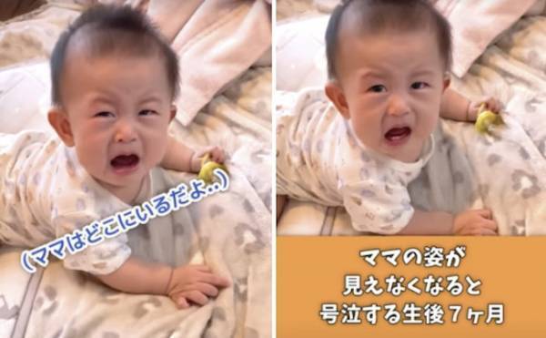 46万回再生！ママが見えなくなって号泣！→助けに入ったパパがきゅん♡まさかの仕草とは？