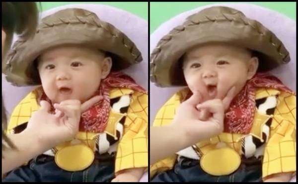 「た、たまらん…♡」生後100日を迎えた赤ちゃん⇒撮影スタッフさんがほっぺをムニムニすると…！？